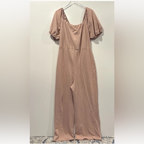 NWT Pretty Little Thing Pink Crepe Ruched Puff Sleeve‎ Jumpsuit Womens 18 (1451) - Picture 4 of 6